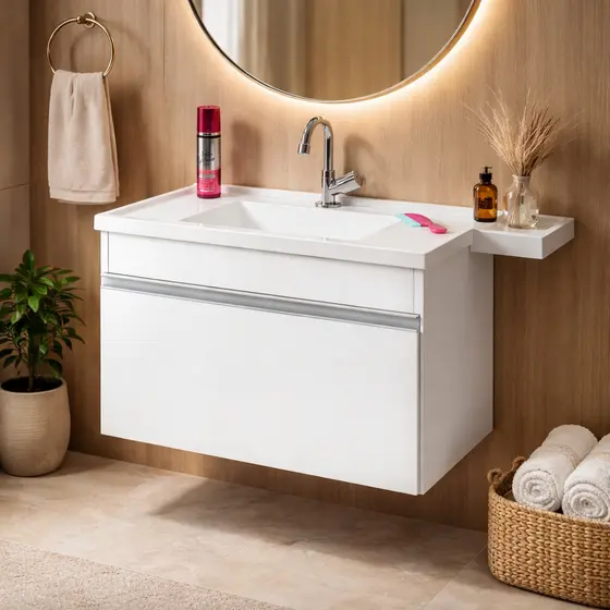 Gabinete Banheiro Marmore Sintetico Fiori 60 Com Pia #gabinete #banheiro #casa #lar #decoração #moveis