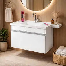 Gabinete Banheiro Marmore Sintetico Fiori 60 Com Pia #gabinete #banheiro #casa #lar #decoração #moveis