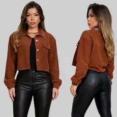 Jaqueta Cotelê Elegante Femenino Moda tendencia 2026 Casual chic Inverno P ao GG
