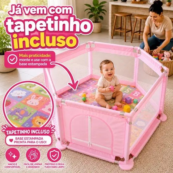 Cercadinho Portátil para Bebê Chiqueirinho Dobrável Tela Respirável Tecido Liso Mazzilli