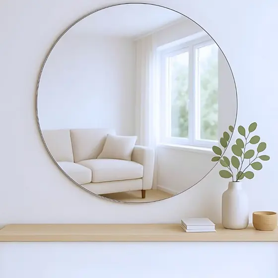 Espelho Redondo 40cm Vidro Lapidado com Suporte – Decorativo para Sala, Banheiro e Quarto