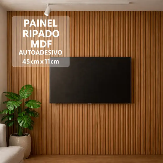 Kit 20 Painéis Ripados MDF 45x11cm Autocolante para Revestimento Decorativo