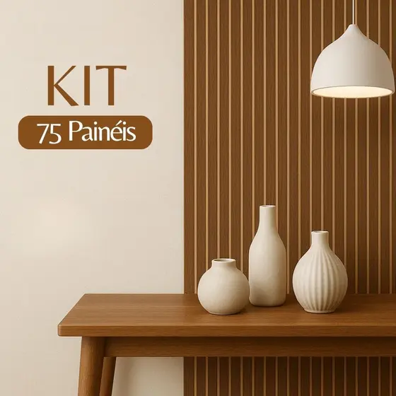 Kit 75 Painéis Ripado MDF 50x11cm Revestimento Decorativo Autocolante Parede