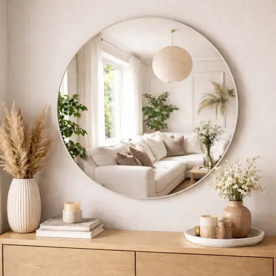 Espelho Redondo de Parede Vidro Lapidado até 60cm Decorativo Banheiro Sala Quarto