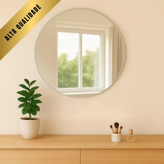 Espelho Redondo Decorativo Até 60cm Vidro Lapidado Sala Quarto Banheiro Parede Moderno