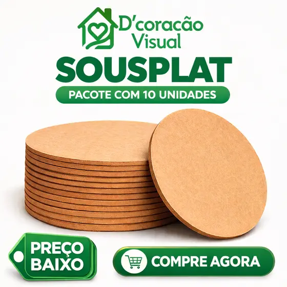 Kit 10 Sousplat MDF Cru Redondo Liso 7 a 35cm Base Mesa Posta Artesanato