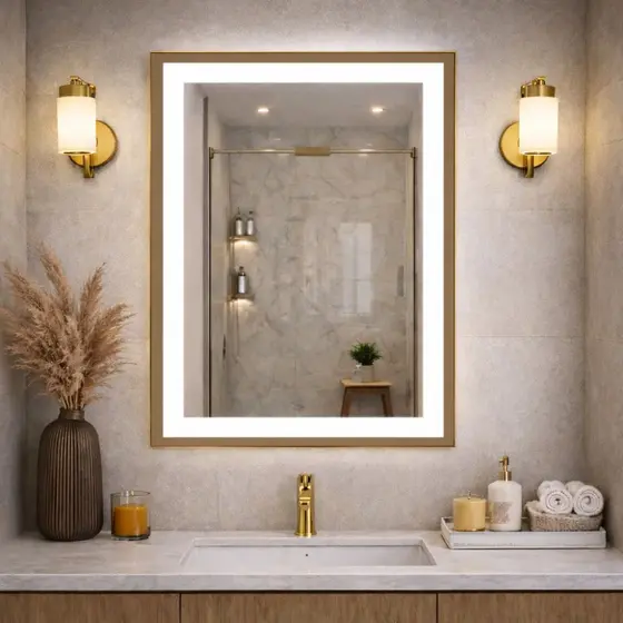 Espelho Com Led 3 Cores Touch Jateado Banheiro Quarto Maquiagem Penteadeira Iluminação Ajustável