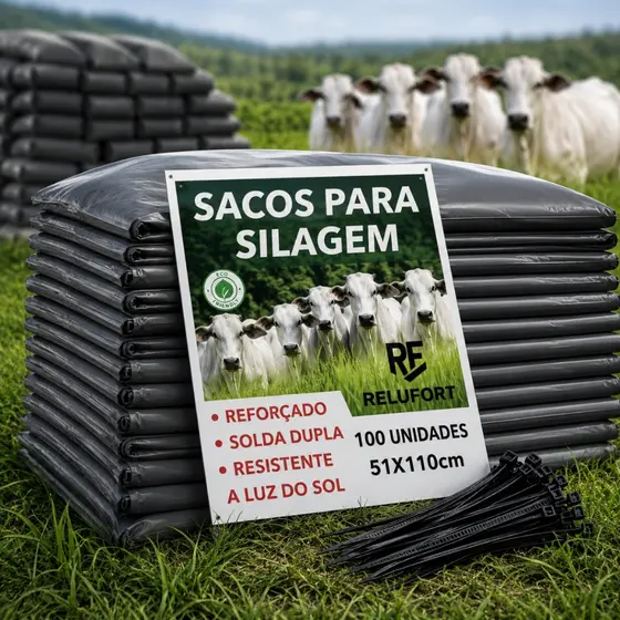 Sacos Para Silagem Preto 51x110 - 200 Micras 100 Unidades + Abraçadeiras
