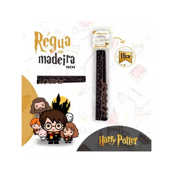 RÉGUA DE MADEIRA DECORADA HARRY POTTER 15CM LEOELEO