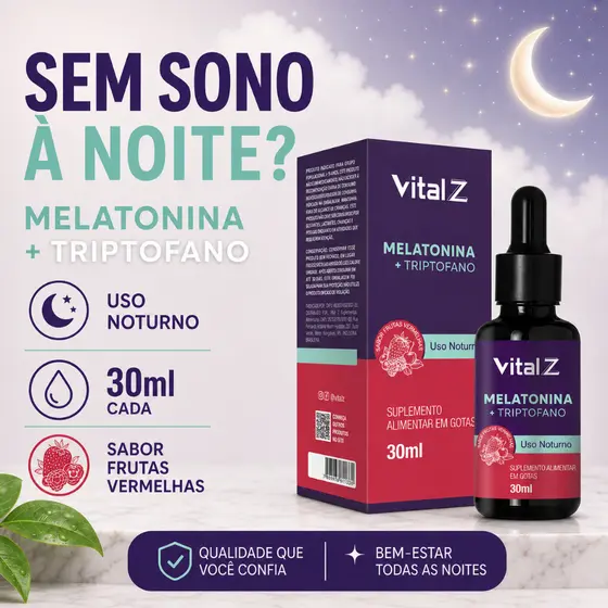 Gotas Melatonina + Triptofano | Vital Z | 30ml | Frutas Vermelhas | Uso Noturno