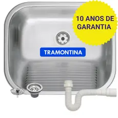 Tanque Pia Inox 50X40 Tramontina 34L Lavanderia Acetinado Fosco Com Sifão Embutir Ou Sobrepor