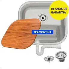 Tanque Inox Tramontina Cuba Lavanderia 40x35 19L Escovado Fosco Com Tabua
