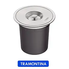 Lixeira de Embutir Tramontina de Bancada Cozinha em Aço Inox Clean Round com Balde Plástico 5 Litros