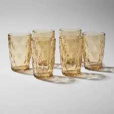 Jogo 6 Copos 400ml De Vidro Diamond Âmbar Suco Agua Drink Almoço Jantar Presente Casamento Noivado Restaurante