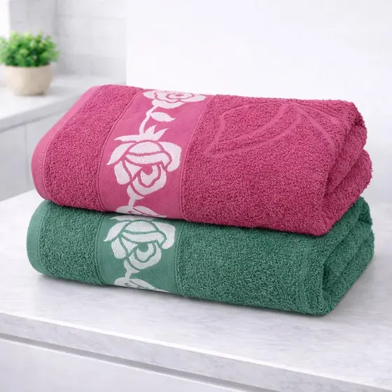 Kit 2 Toalha de Banho Bouquet 100% Algodão Maciez Premium 70x135cm  Design Bouquet De Rosas Flores