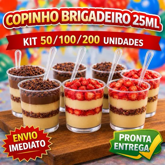 Kit Copinhos de Brigadeiro com Colherzinha Acrílico Docinho Doce MIni Mousse Lembrancinha Aniversario