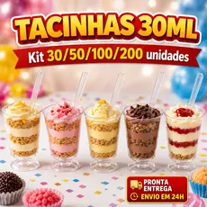Kit 30/50/100/200 Mini Tacinha 30ml Colher Acrílico Doce Brigadeiro Festa Aniversário Sobremesa