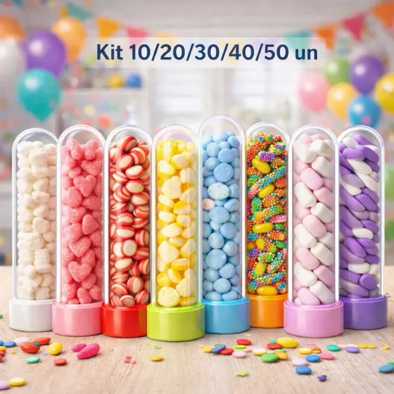 KIT 10/20/30/40 e 50 Tubetes Acrílico 13cm - Decoração Lembrancinhas Para Festa Aniversário