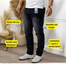 Calça Jeans Masculina Slim Preta Puído Used Masculino Tecido Leve Presente Pai