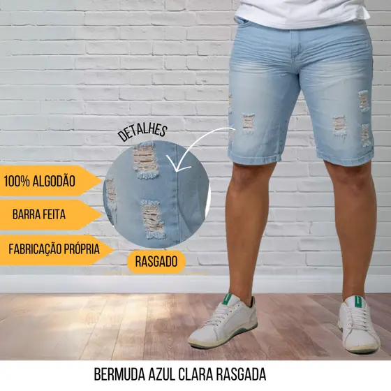 Bermudas Jeans Masculinas Azul Short Lycra Premium Elastano Presente Pai