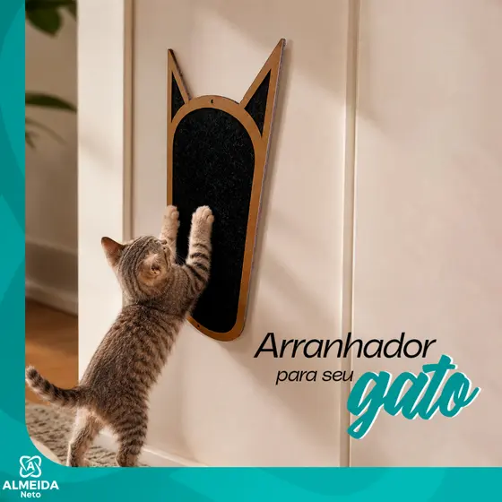 Arranhador Parede Gato MDF Carpete Grafite Escalada Proteção Móveis Pet Fixação Fácil