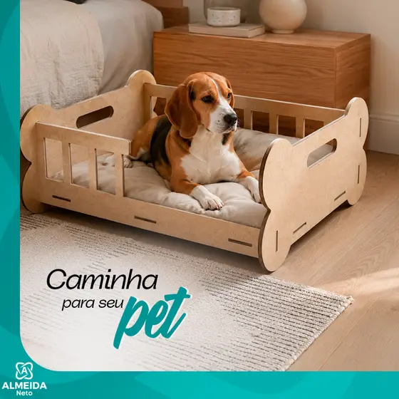 Cama Caminha Casa Toca Pet Cachorro Gato Luxo Madeira MDF Casa Osso Montagem Conforto Facilidade