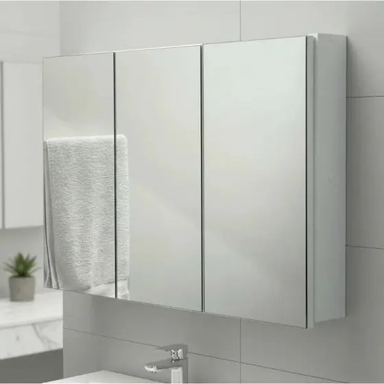 Armário 90cm Aéreo Banheiro Com 3 Portas De Espelho  - 100% MDF - MONTADO