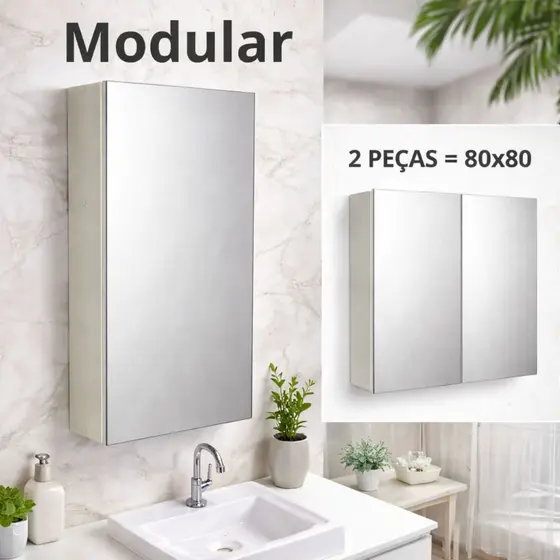 2 un. - Aéreo com Espelho 80 Altura X 80 Larg. Modular Grande MDF 15mm  - Montado - 2 PEÇAS DE 40CM