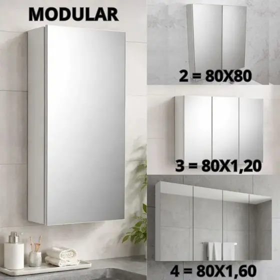 1Un. - Aéreo com Espelho 80 Altura x 40 Larg. Modular Grande MDF 15mm - Montado - 80cm/120cm/160cm