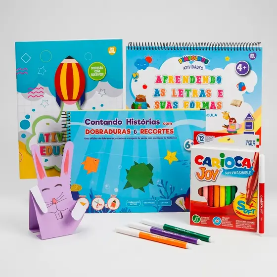 Kit Animativa Educativo com Atividades, Dobraduras, Letras e Canetinhas