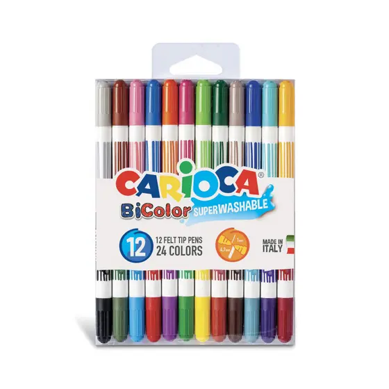 Canetinha Hidrográfica 12 Cores Ponta Dupla Super Lavável Bicolor Carioca