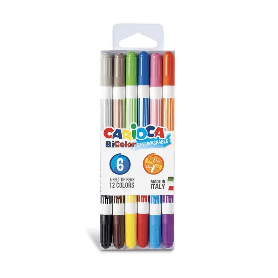 Canetinha Hidrográfica 06 Cores Ponta Dupla Super Lavável Bicolor Carioca