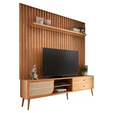 Rack com Painel para TV Até 75 Polegadas 2 Gavetas 1 Porta com Fita Led Ripado Freijó - Dalla Costa