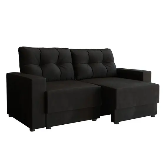 Sofá 3 Lugares Retrátil Lubeck Suede Preto 180 cm