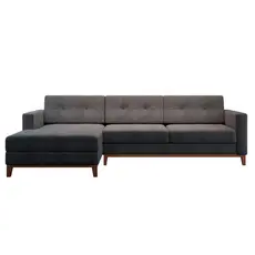 Sofá 3 Lugares Living com Chaise Esquerdo Pés e Base em Madeira Linho Cotton Grafite