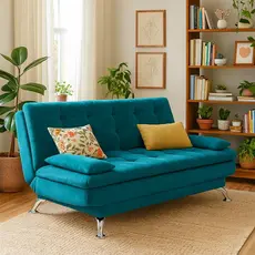 Sofá-Cama Casal 3 Lugares Premium A2 Suede Azul Turquesa