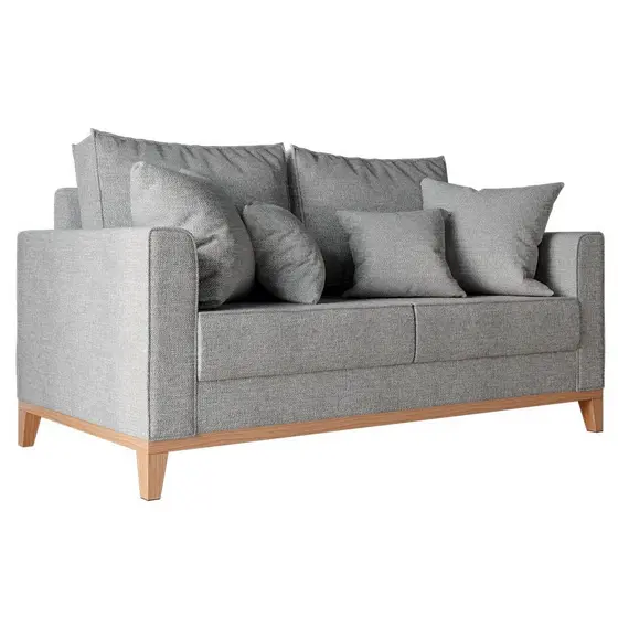 Sofá 2 Lugares Beny Base de Madeira Linho Cotton Cinza