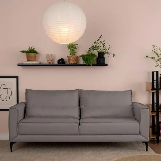 Sofá 3 Lugares Versatti Linho Cinza 210 cm