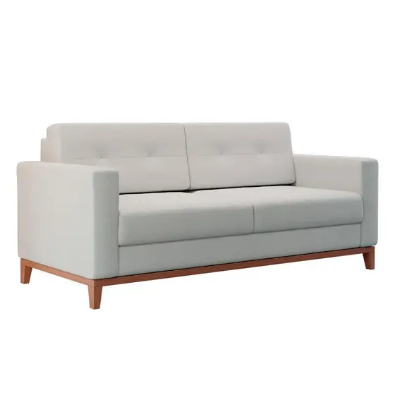 Sofá 2 Lugares Living Pés e Base em Madeira Linho Cotton Cru