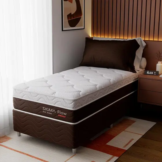 Cama Box com Colchão Solteiro Sigma Flow (23x88x188) Marrom e Branco