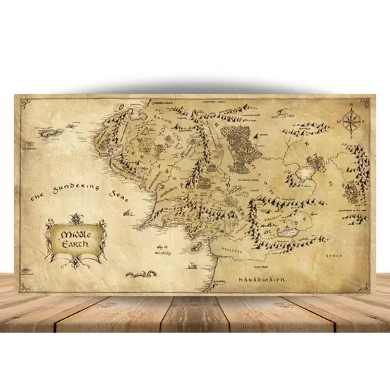 Quadro Placa Decorativa Poster Geek O Senhor dos Anéis Mapa da Terra Média decoração 01