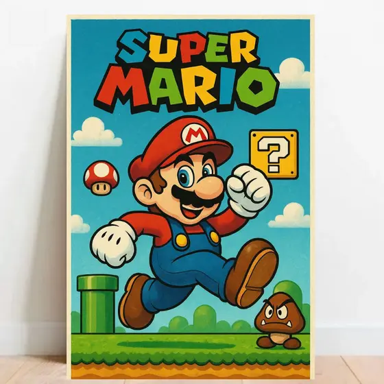 Quadro Gamer Placa decorativa Super Mario World video games sem moldura a2 010