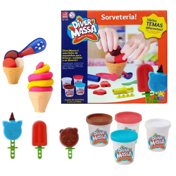 Kit Sorveteria Massinha Modelar Infantil C/ Acessórios Diver Massa - DiverToys 8061