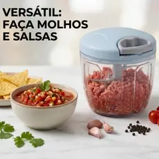 Mini Processador Manual de Alimentos com 3 Lâminas em Aço Inox – Triturador Multifuncional