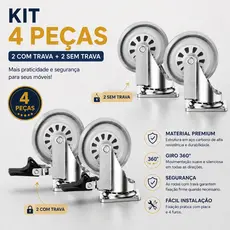 Kit 4 Rodízios Giratórios Silicone 75mm Carga 220kg- Para Moveis e Equipamentos Geral