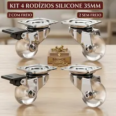 Kit 4 Rodízios Silicone 35mm Móveis Giratórios 2 C/ Trava