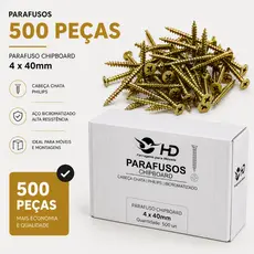 Parafuso para Madeira Chipboard MDF Kit Caixa 500 peças 4x40 Philips Ph2 Cabeça Chata Madeira