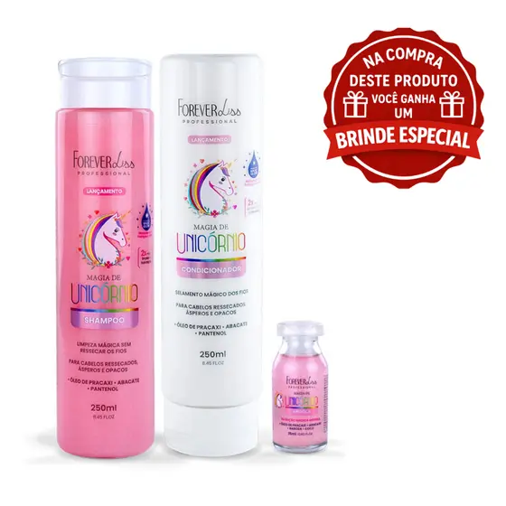 Kit Magia de Unicórnio Shampoo, Condicionador e Ampola Forever Liss