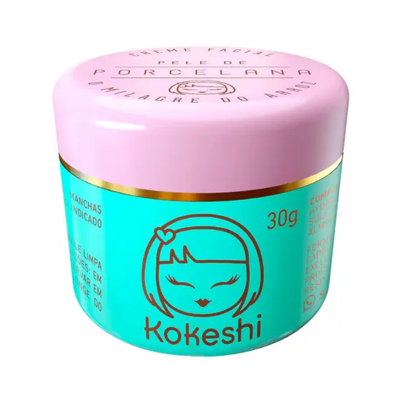 Creme Hidratante Facial Pele de Porcelana Kokeshi Rosa mosqueta e extrato de Arroz 30g