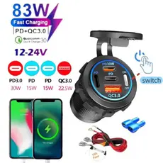 Carregador de carro USB PD QC 3.0 de 2/3/4 portas com voltímetro e adaptador de energia à prova d'água Tomada